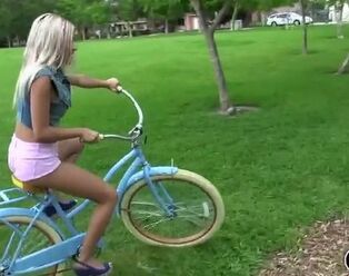 ash-blonde gal blows boy's stiffy as a prize for fresh bike